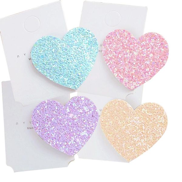 

summer girls' heart shaped glitter snap hair clips glistening colorful hairpins for kids 4 colors hc043, Slivery;white