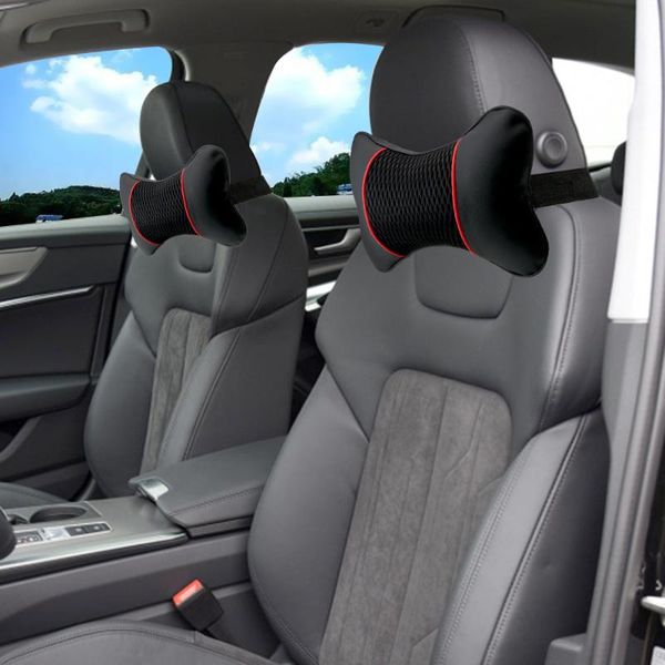 

seat cushions 2pcs car headrest neck pillow pu leather knitted travel accessories interior support