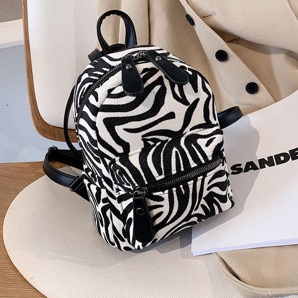 

zebra print women backpacks small canvas teenagers girls shoulder bags backpack daypack female travel bags mochila softback, Brown;gray