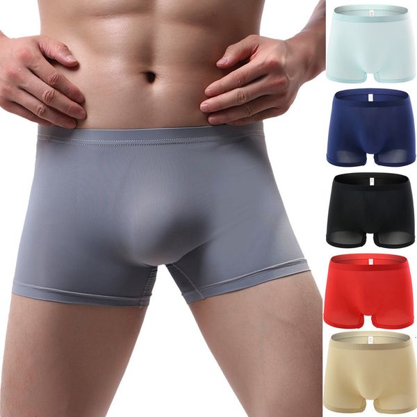 

men under pure color patchwork soft boxers cat ice-silk breathing ropa interior underwear, Black;white