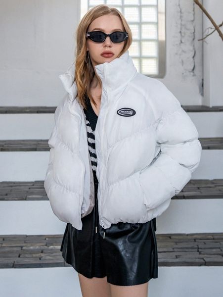 

coldbreak patched detail zip front puffer coat 43c9#, Black