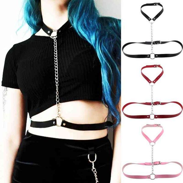 

vegan body leather harness belt bondage cage statement necklaces women beach collar goth chokers shoulder necklace party jewelry, Silver