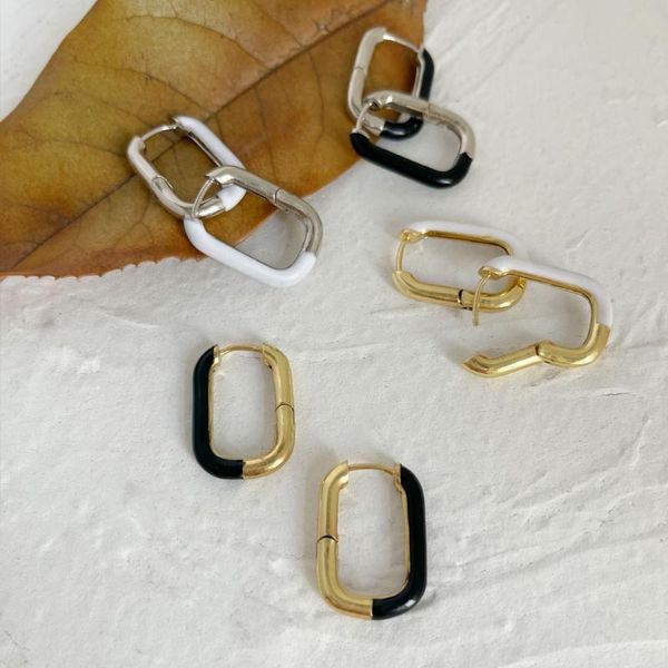 

hoop & huggie peri'sbox gold color u-shaped simple versatile geometric earrings for women cool style temperament morden square, Golden;silver