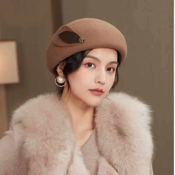 

berets ladies winter 100% wool women party formal fedora banquet grace felt pillbox cap, Blue;gray