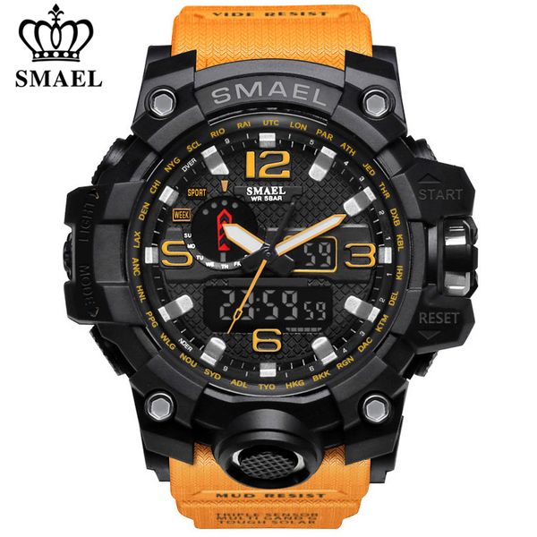 

smael brand luxury military sports watches men quartz analog led digital watch man waterproof clock dual display wristwatches 210310, Slivery;brown
