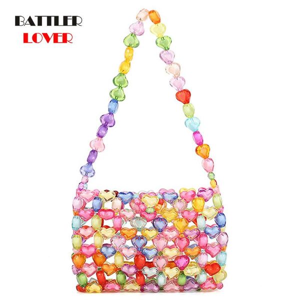 

evening bags diy hand made summer fashion rainbow handbags for women 2021 lovely pearl colorful messenger love gift beaded shoulder tote