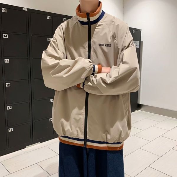 

stand collar men's loose korean trendy jacket students' casual wear, Black;brown