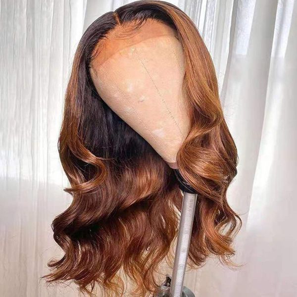 

lace wigs ombre color 13x4 front human hair 180% density pre plucked bleached knots 4x4 body wave closure, Black;brown