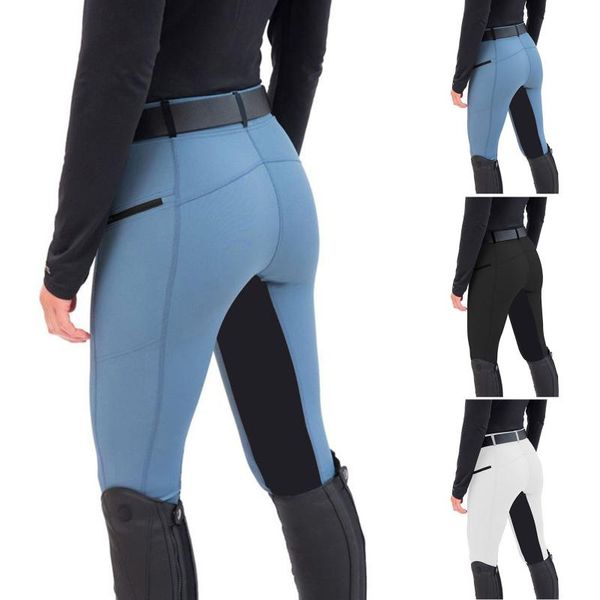 

running pants women's skinny horse riding equestrian breeches exercise high waist sports ladies hip lift retro leggings, Black;blue