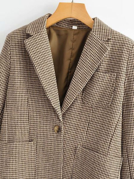 

2021 new women houndstooth blazer single button suit office lady jacket oblo, White