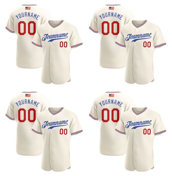 

custom cream red-royal authentic american flag fashion baseball jersey, Blue;black