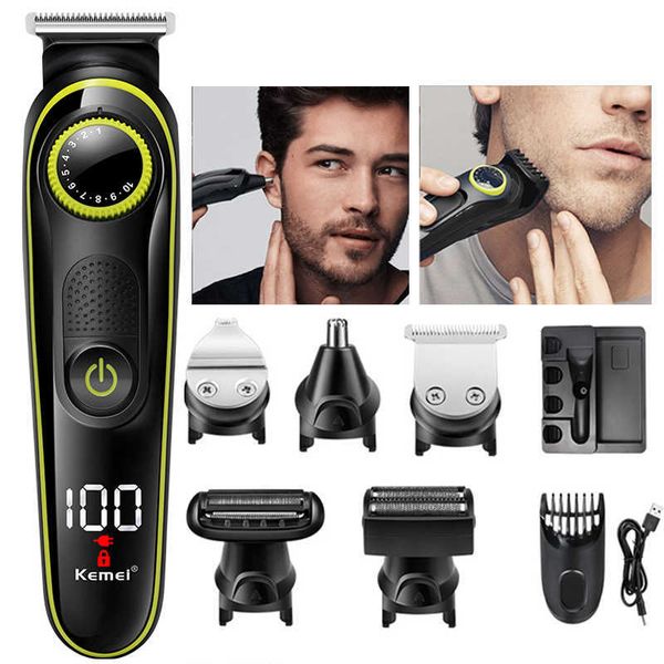 Электробритва Kemei, машинка для бритья лица, машинка для стрижки волос, триммер для мужчин, бритва для бороды, набор для ухода за носом и ушами, триммер P0817