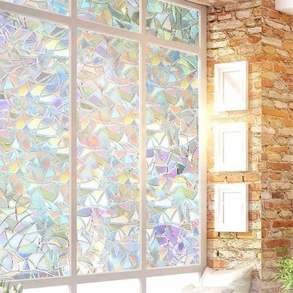 45 x 200 cm Regenbogen-Fensterfolie, nicht klebend, statisch, 3D-unregelmäßiges Muster, bunt, dekorativ, Sichtschutz, Sonnenschutz, Glasstab 210317