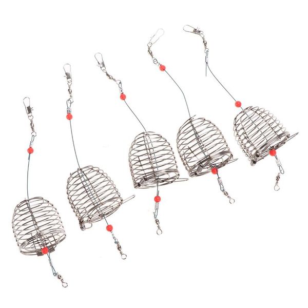 

fishing accessories 5pcs stainless steel bait cage lure trap basket feeder holder tackle(red,small)