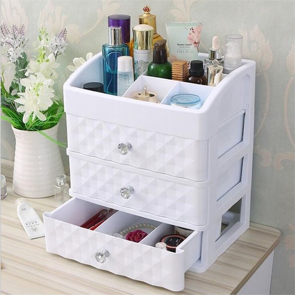 Kunststoff Kosmetische Schublade Container Make-Up Organizer Box Für Lagerung Make-Up Schmuck Nagel Halter Home Desktop Verschiedene Lagerung Fall 210315