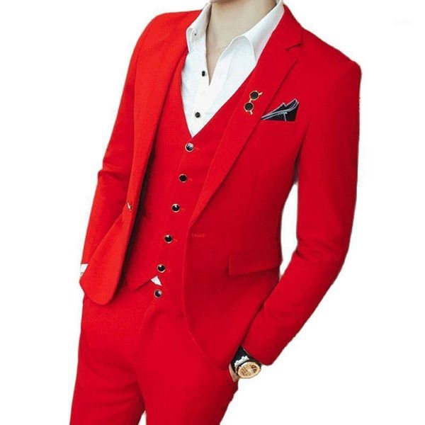 

( jacket + vest pants ) fashion boutique solid color mens formal business suit groom wedding dress men party 3pcs men's suits & blazers, White;black