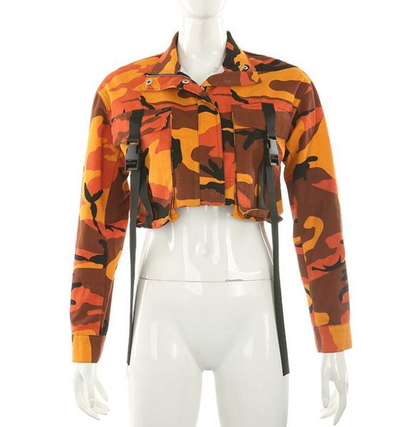 

women's jackets autumn camouflage zipper bag buckle short coat, Black;brown