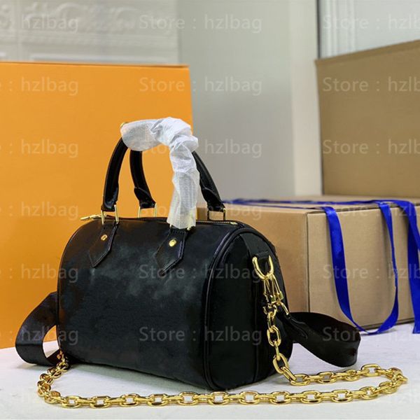 

speedy bandouliere 22 handbag black white gold sliver tote bag embossed lambskin leather chain cross body shoulder bags m58631 women luxurys