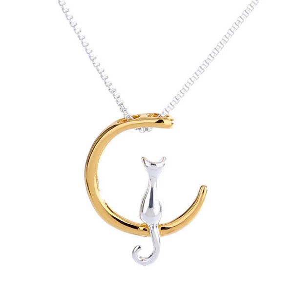 

designer necklace luxury jewelry fashion cat moon pendant necklace charm gold silver color link chain for pet lucky jewelry women gifts
