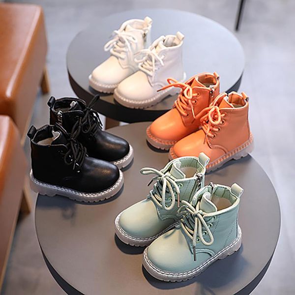 

9-36months infant boots baby british-style solid color side zipper lace up shoes kids girls firstwalker autumn spring new, Black;grey