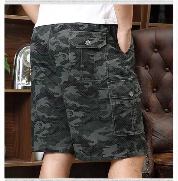 

summer thin middle-aged dad men's mid waist breeches pure cotton capris casual sports camouflage shorts large, Black