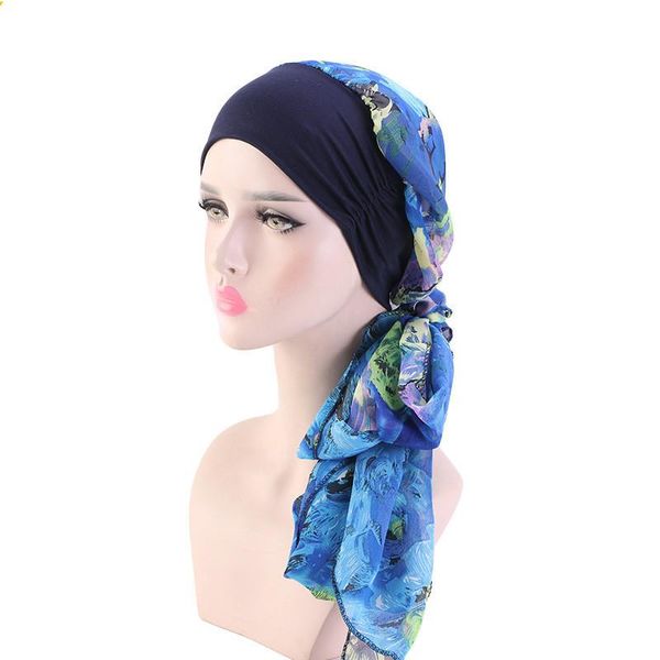 

beanie/skull caps women bonnets fashion multifunctional wood generation cotton head band chiffon ribbon scarf pirate hat wrap 179, Blue;gray