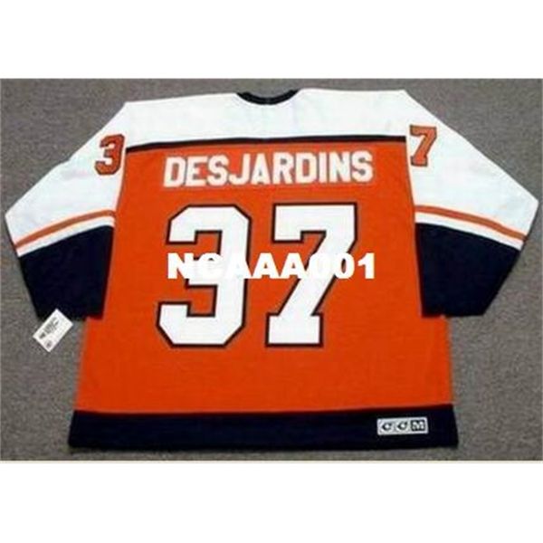 

001s #37 eric desjardins philadelphia flyers 1997 ccm vintage home hockey jersey or custom any name or number retro jersey, Black