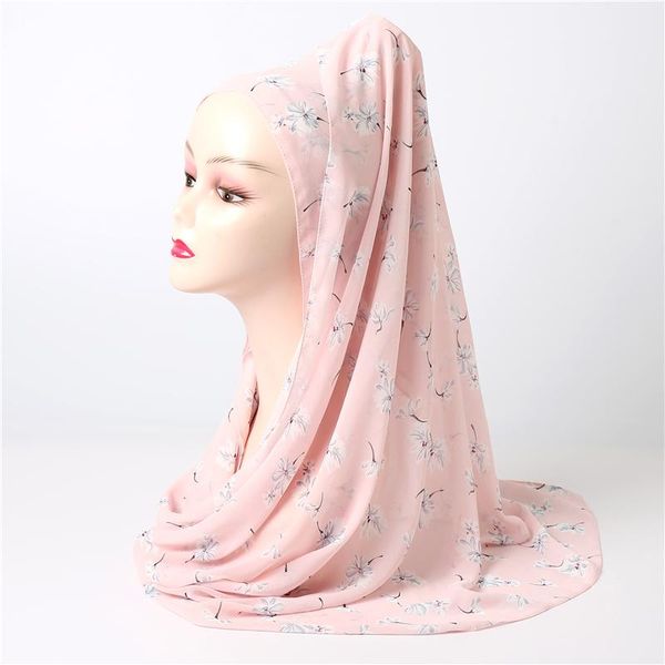 

scarves spring bobble chiffon hijab floral print women shawls foulard muslim head wraps pashmina for ladies 2021 fashion, Blue;gray