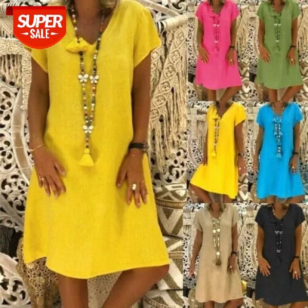 

plus size women's cotton summer short sleeve long t-shirt ladies v neck casual dress #pa8g, Black;gray