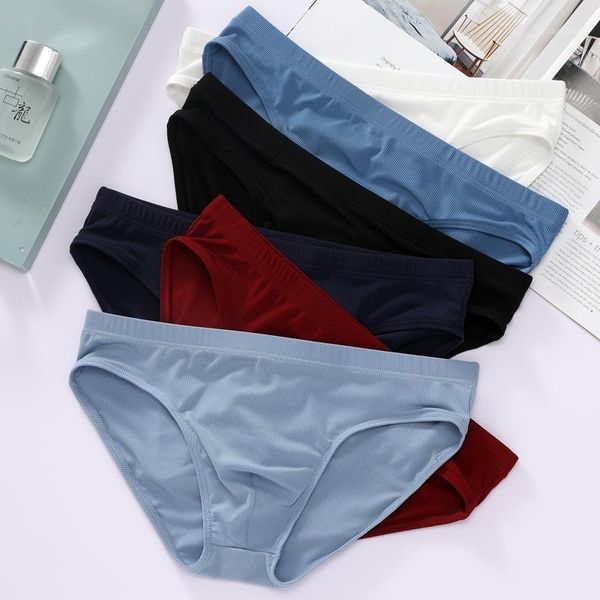 

underpants men ice silk underwear briefs youth pants summer thin section comfortable breathable panties, Black;white