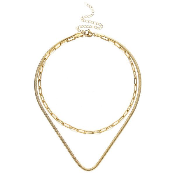 

chains stainless steel multi layer chain necklace sets for women men snake paper clip choker collar hip hop jewelry, Silver