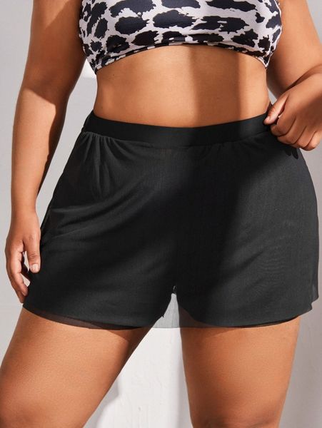 

plus contrast mesh bikini bottom t9xb#, Black