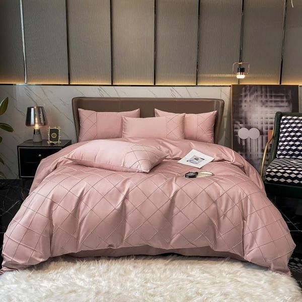 

bedding sets chic diamond pleated desgin duvet cover ultra soft 100%egyptian cotton set double  king 4pcs bed sheet pillowcase