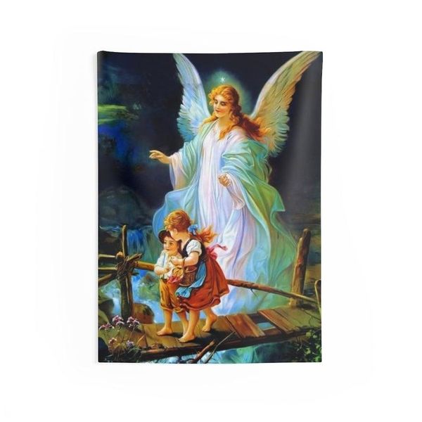 

tapestries christian guardian angel with children crossing bridge tapestry