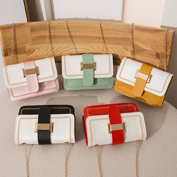 

women's one shoulder embroidered chain small square 2021 korean slant cross new color contrast tongue bag