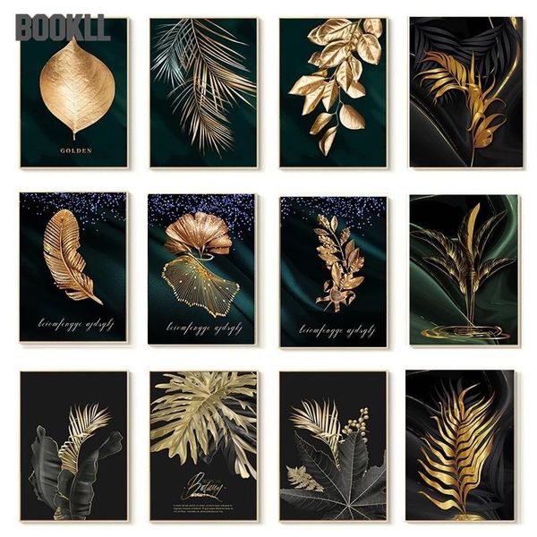 

paintings black poster wall art canvas painting gold leaves home decors living room decoration sofa background decor