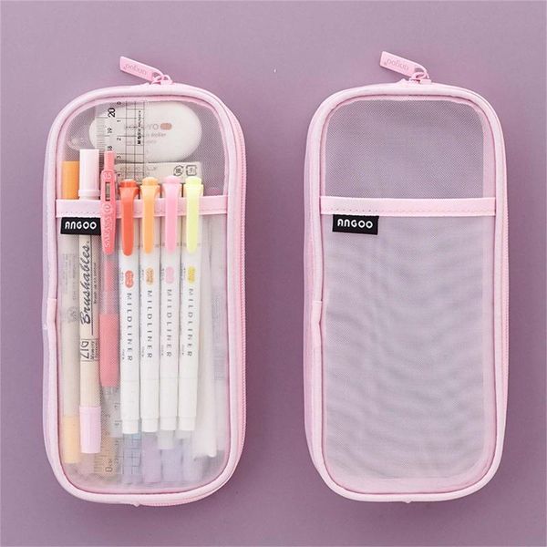 

storage bags mesh pen pencil case with zipper clear makeup color pouch cosmetics bag home office child student school box