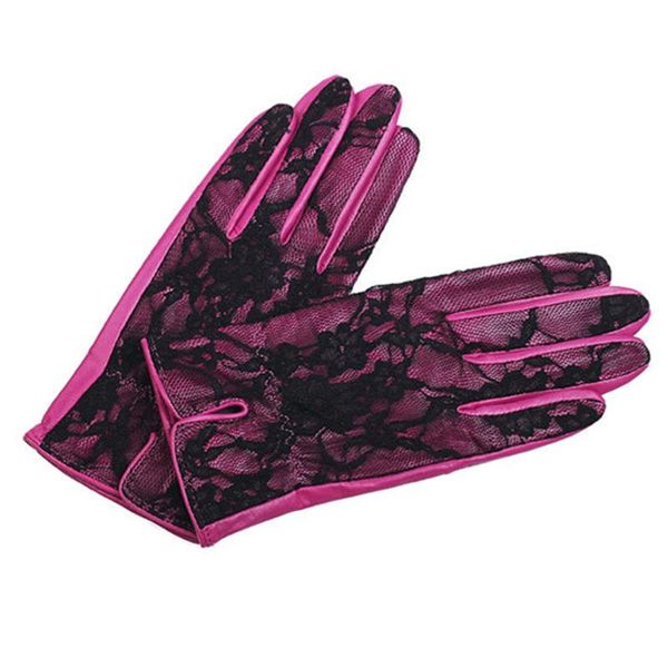 

five fingers gloves women' genuine sheepskin leather elegant ladies luxury lace winter warm driving spring mittens s2444, Blue;gray