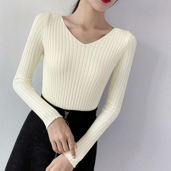 

women's sweaters women sweater long sleeve solid color v-neck pullover ribbed bottoming shirt outerwear lady jumpers autumn winter, White;black