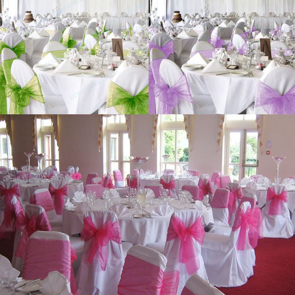 

25pcs/bag chair back yarn chair sashes wedding chair decoration organza ribbon bow sashes back yarn solid l decor wedding party supplies