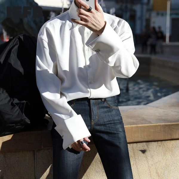 

men's casual shirts iefb wear design cuffs long sleeve handsome shirt korean fashion loose all-match male streetweawr y2240, White;black