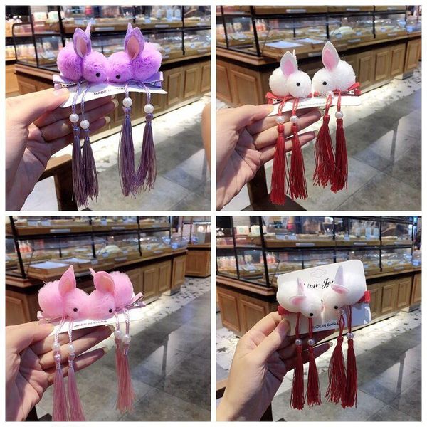 

hair accessories 2pcs/set girls tassel ornament clips children lovely faux fur hairpins barrettes kids accseeories, Slivery;white