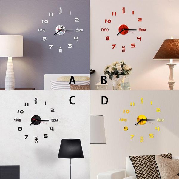 

wall clocks modern diy large clock acrylic self-adhesive 3d mirror surface stickers home decorating art design quartz movement