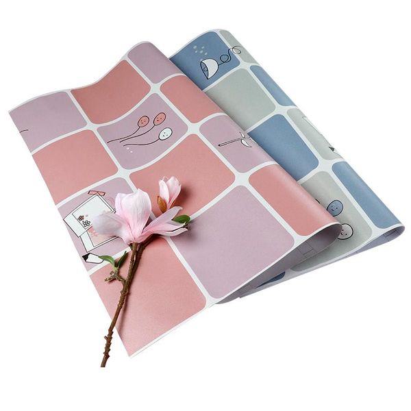 

wallpapers cartoon pink blue grid wall paper self adhesive waterproof pvc wallpaper for kitchen cabinet diy furniture papel pared p003