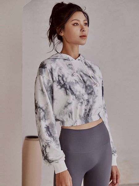 

spring and autumn sports jacket women's loose fitting short hooded fashion leisure running fitness sweater long sleeve yoga jacket, Gray