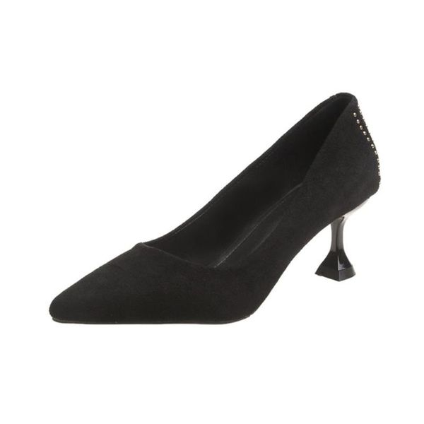 

dress shoes sandals ladies formal pointed toe pumps cashmere high heels shallow mouth rivets solid women suede, Black