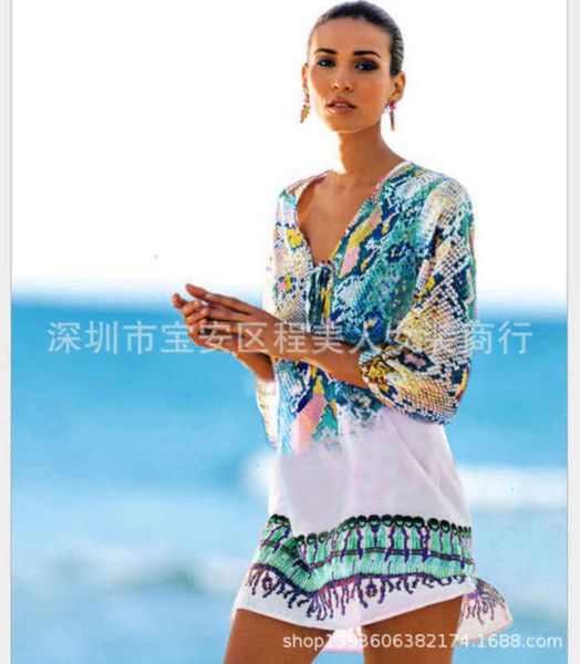 

new color snake fashion 2021 print chiffon style dress beach cover up bikini, Black;gray