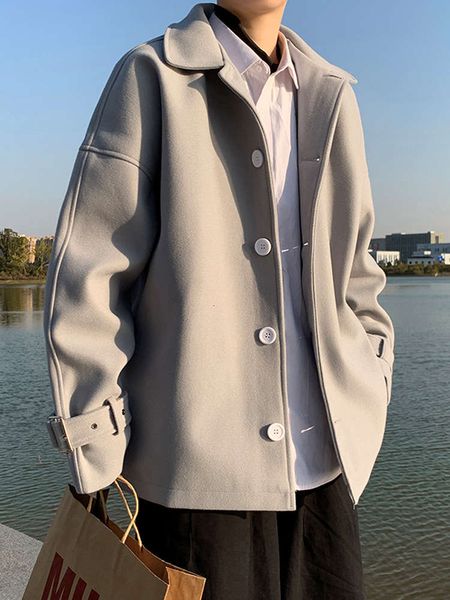 

autumn winter wool coat men's loose and korean fashion short casual jacket, Black