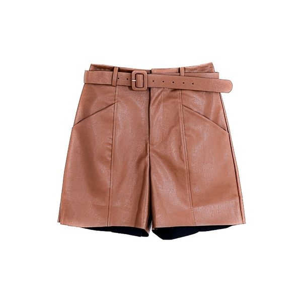 

ies pu leather shorts high waist shorts women 2021 wide leg bottoms irregular hem streetwear fashion clothes 210309, White;black