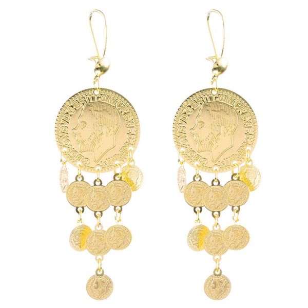 

dangle & chandelier turkish gold portrait coin earrings tassel drop for women chic circle long pendant jewelry accessories, Silver
